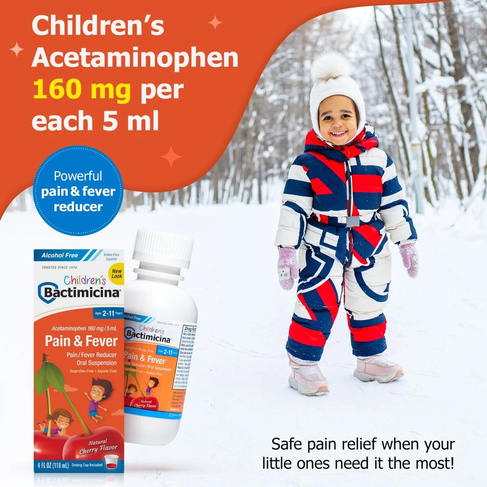Bactimicina Kids Pain and Fever Liquid w/ Acetominophen, USA  4 FL OZ  Exp 12/27 - Image 3 of 4