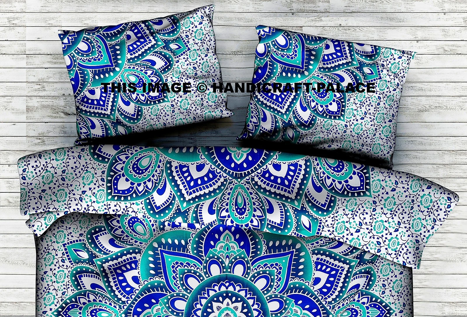 INDIAN BED THROW GREEN PILLOW SHAM OMBRE MANDALA PRINTED CUSHION COVER DECOR