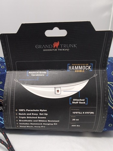 Grand Trunk Double Parachute Nylon Hammock-Blue Includes Hanging Kit - Picture 3 of 3