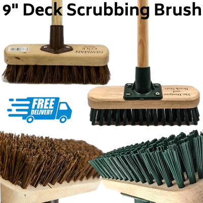#ad 9quot; Deck Scrubbing Brush Handle Stiff Bristle Floor Scrubber Sweeping Broom Scrub GBP 8.99