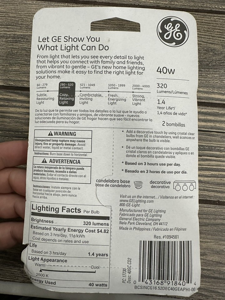 GE Crystal Clear 40W 2 Light Bulbs New 2 Decorative Base Bulbs eBay