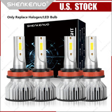 4X H11 H11 2-Side LED Headlight Kit High Low Beam Bulbs Super Bright 6500K White