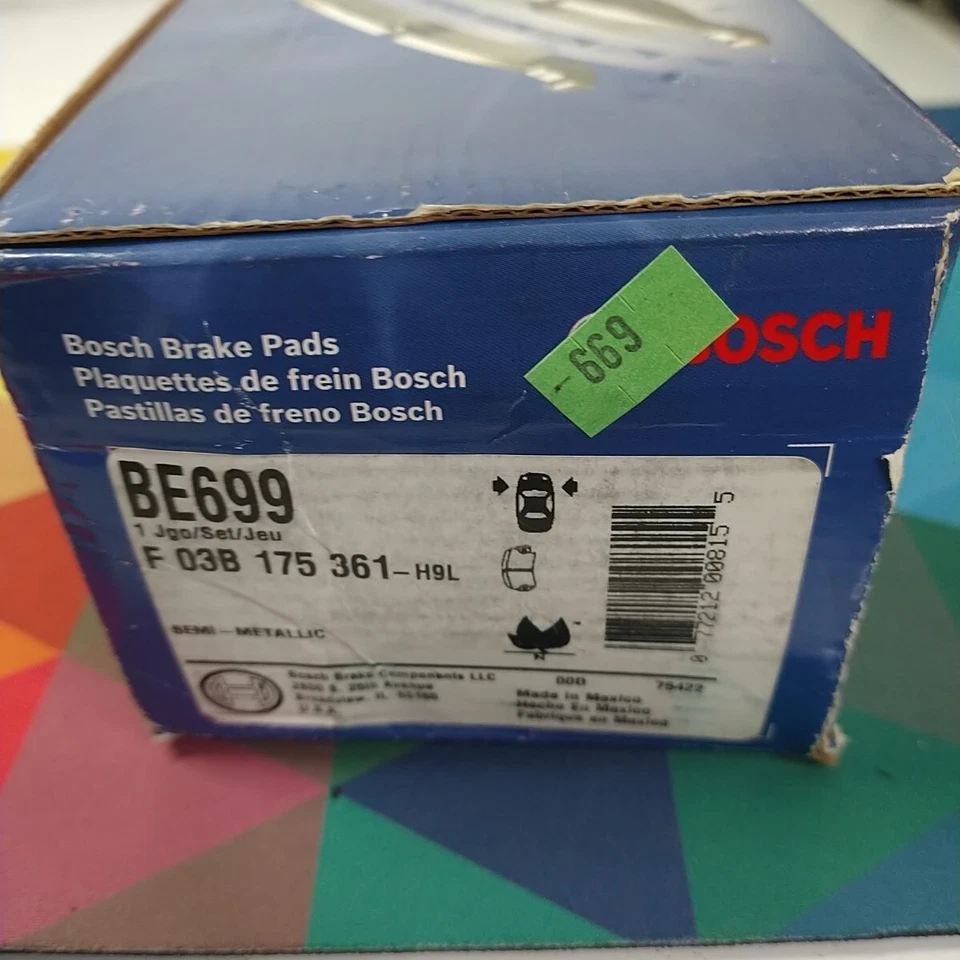 Комплект синих полуметаллических дисковых тормозных колодок BOSCH BE699 для Buick Regal, Cadilllac Seville - Изображение 2 из 4