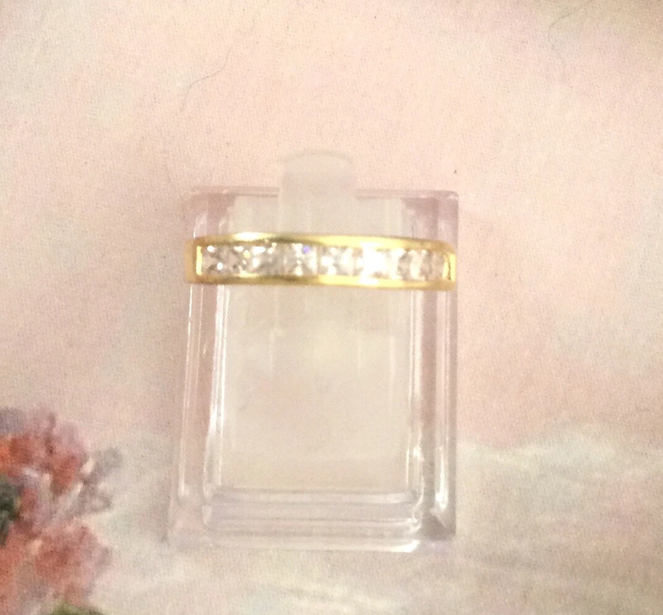 Joyería Vintage Oro Aniversario Anillo Diamantes Blancos Antiguo Deco Joyería Talla 8 Foto 3 de 4