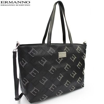  179 ERMANNO Ermanno Scervino maxi shopper bag black with studs NEW