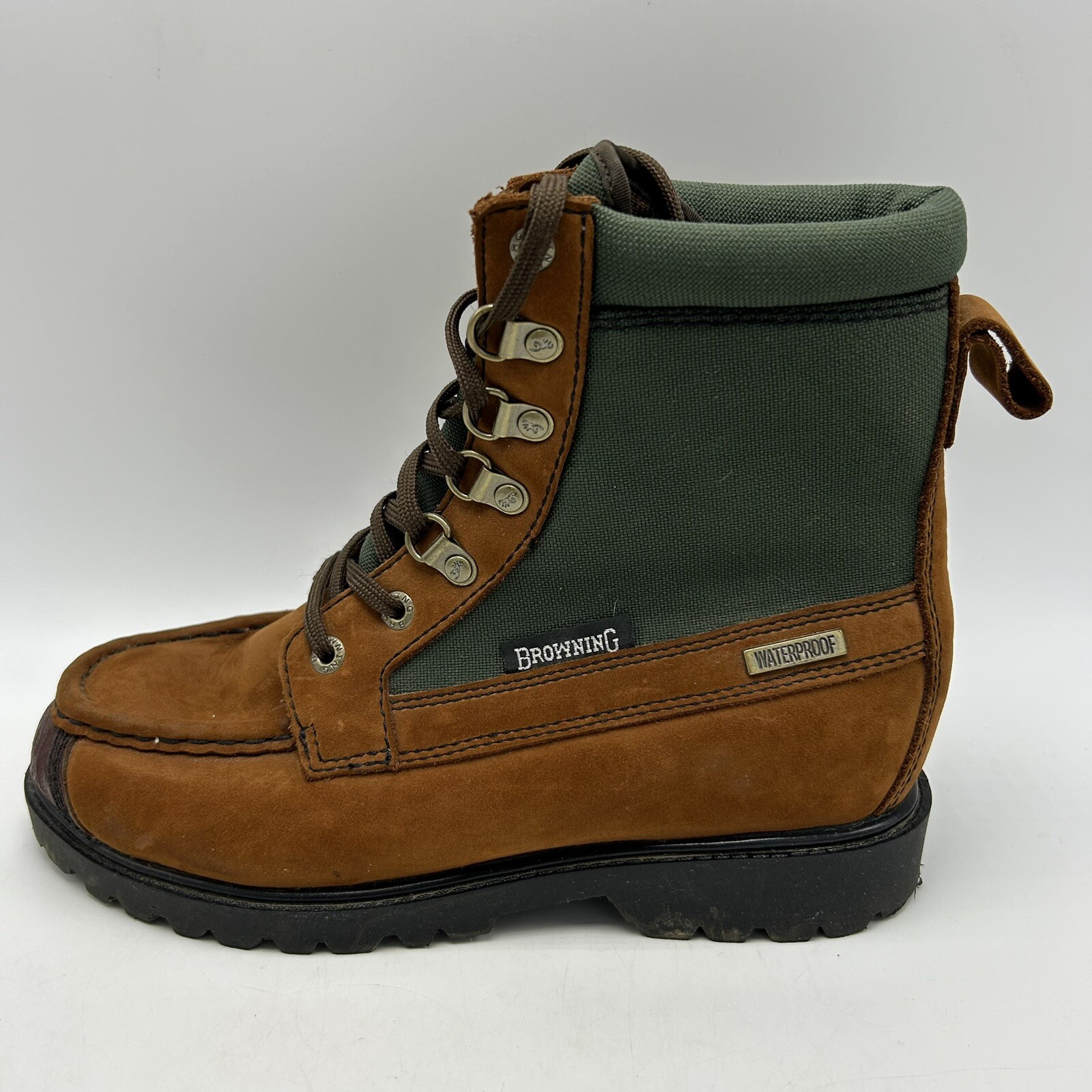 Vintage Waterproof Brown Suede Leather Hiking Boots for Men Size 5 M Lace Up Outdoor Adventure-image