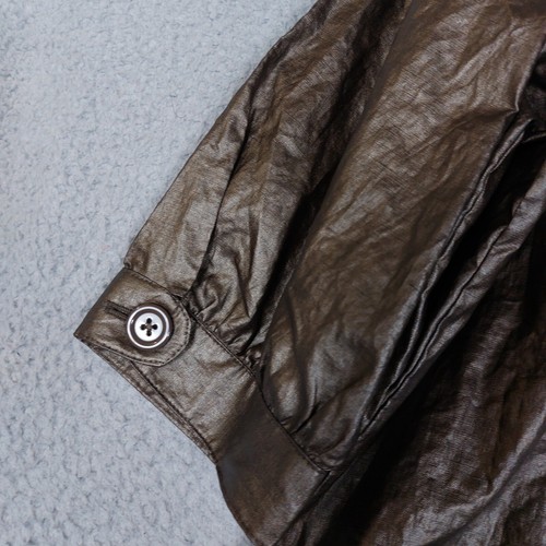Chico's Jacket Women's 2 Brown 100% Linen 3/4 Sleeve Metallic Waxed Modern Retro - Picture 9 of 14