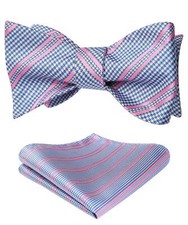 Check Plaid Self Tie Bow Tie and Pocket Square Formal Tuxedo Wedding Bowtie
