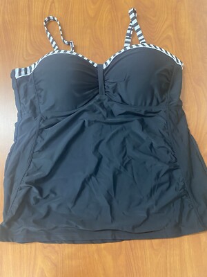 *NEW*  YONIQUE Women's 22W Swim Tankini Top BLACK Flowy Halter Foam Bra Cups