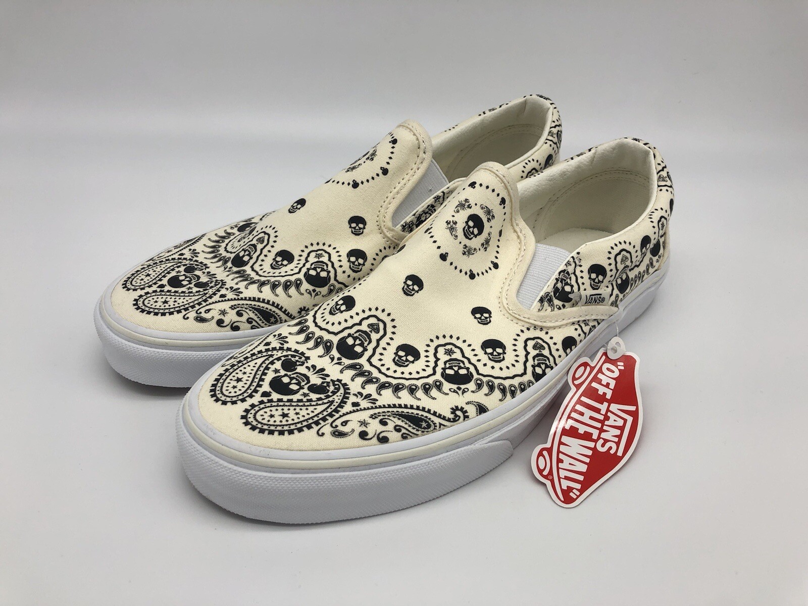 Vans Classic Slip-On Bandana White/Black Men's Shoes, Size: 9.5