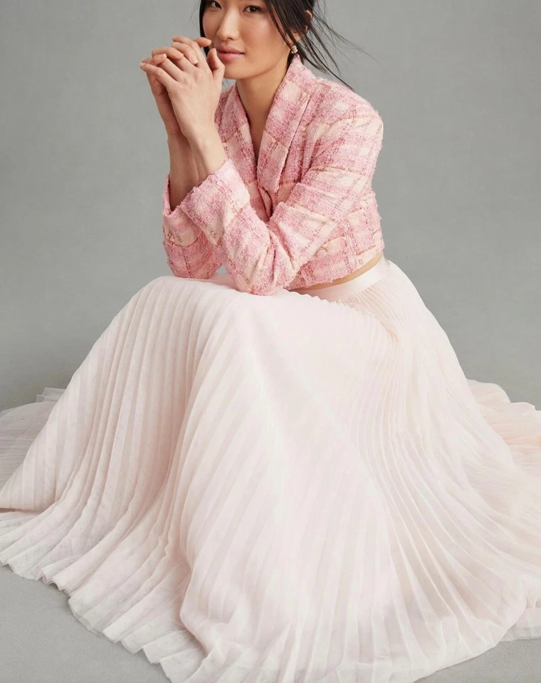 ANTHROPOLOGIE HUTCH FULL PLEATED TULLE MAXI SKIRT BALLETCORE PINK PETITE PXL XLP