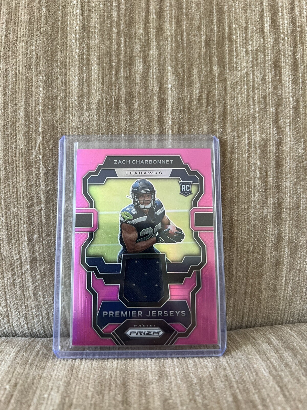 2023 Panini Prizm #PJ-ZC Zach Charbonnet Pink Premier Jerseys Rookie Patch RC
