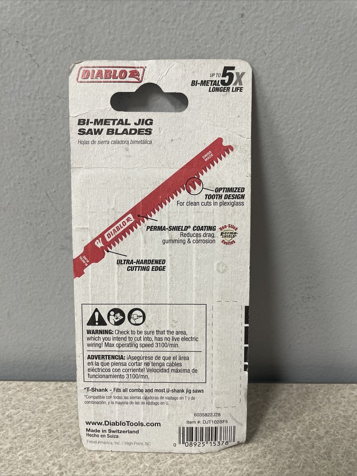 Diablo 35/8 in. BiMetal TShank Plexiglass Jig Saw Blade 13 TPI 5 pk eBay