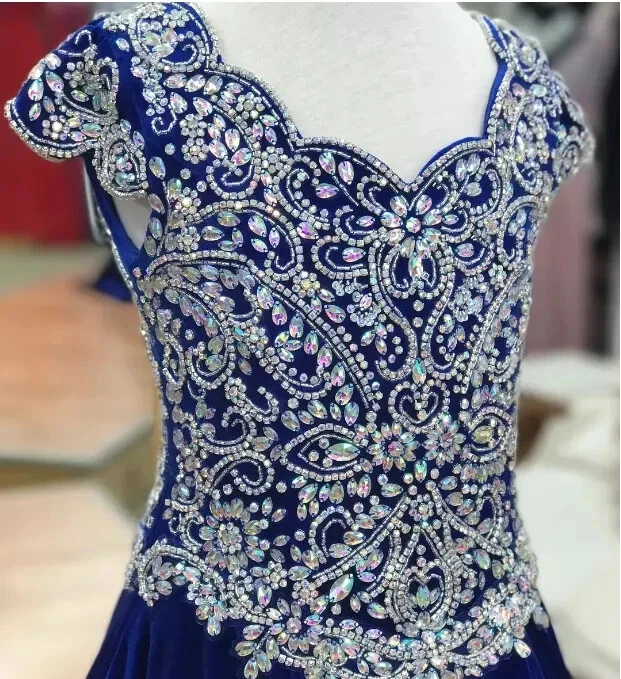 Платье для девочек Crystals Pageant 2019 бордовое синее бархатное платья Little Miss Pageant - Изображение 2 из 4