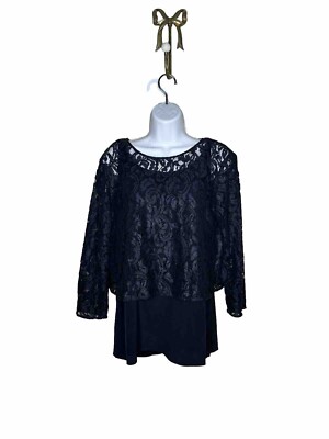 Georges Rech Paris Navy Lace top + silk cami 2pc  Womens Vintage Sz 40 US 8