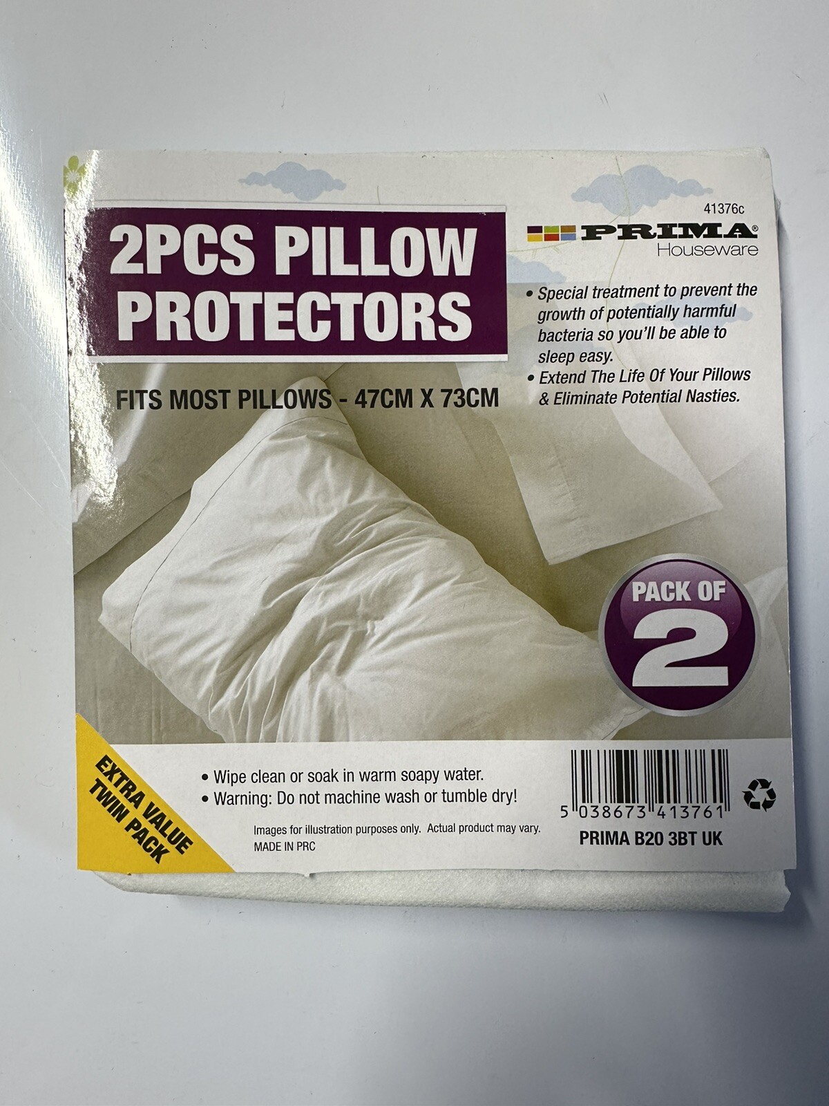 2 PCS NON ALLERGENIC PILLOW COVERS PROTECTORS DUST PROOF HAND WASHABLE