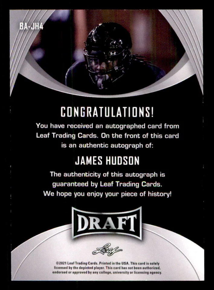 2021 Leaf Draft AUTO #BAJH4 James Hudson (ref 225508) - Image 2 of 2