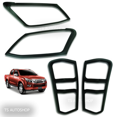FOR ISUZU D-MAX DMAX 2012-2015 MATTE BLACK SET HEAD TAIL LIGHT LAMP COVER TRIM