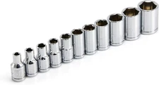 Powerbuilt 11 Piece 1/4 Inch Drive SAE 6 Point Socket Set - 640497 SAE, Silver 
