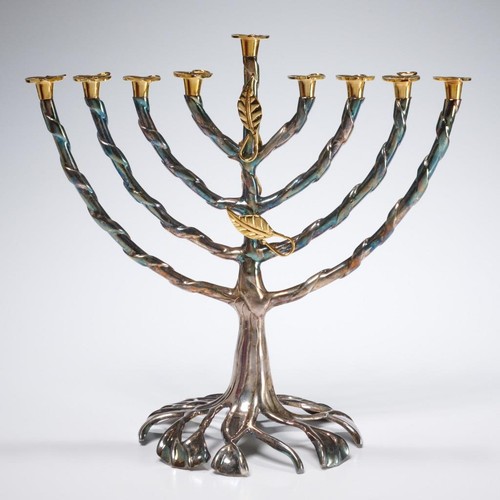 Silver Plated Tree of Life Jewish Judaica Menorah Fred Spinowitz in Velvet Box
