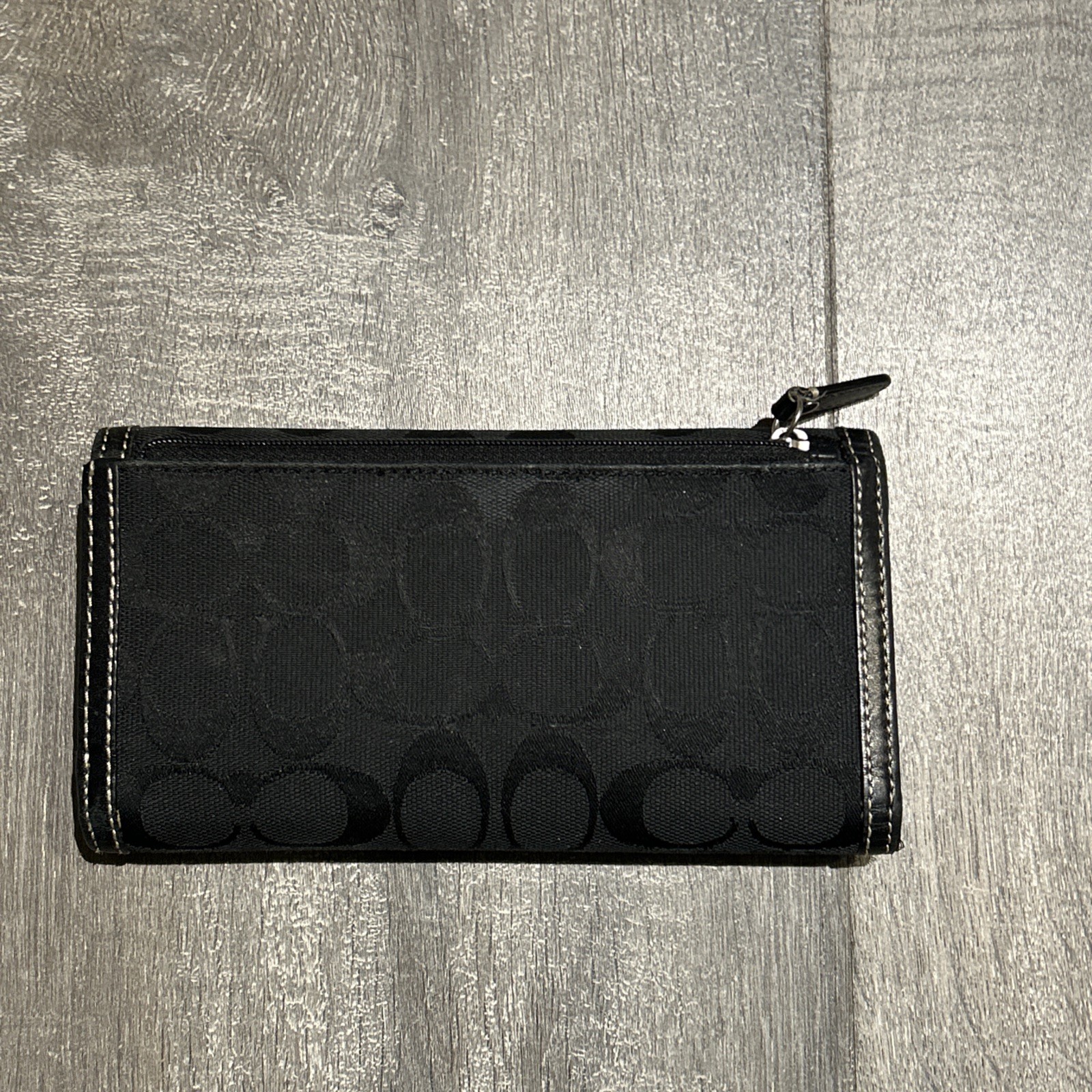 Coach Signature Leather Trim  TriFold Long Wallet Black thumbnail 4