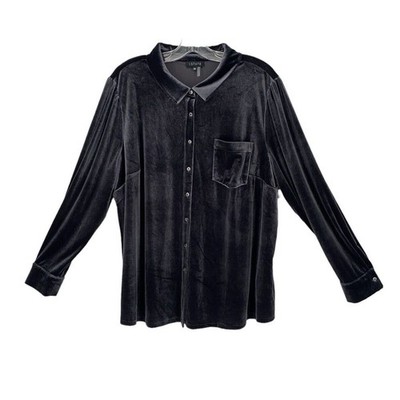 NWT Womens Plus Size 3X 1.STATE Lunar Navy Stretch Velvet Button Down Top