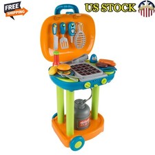 Kids Cooking BBQ Grill Toy Set Pretend Play Tools Lights Sounds Food 4.1 Lb New