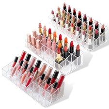 3 Pcs Clear Lipstick Organizer Acrylic Lip Gloss Holder Cosmetic Storage Lips...