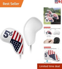 Set of 10 American Flag Golf Iron Head Covers   Durable Leather Protection