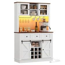 72'' Coffee Bar Cabinet with Storage, Large Kitchen Hutch with Power Outlet &...