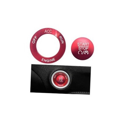 Car Push Start Button Cover, Aluminum Ignition Button Trim with Metal Ring, Red