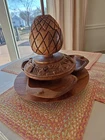 Vintage Monkey Pod Pineapple Lazy Susan Serving Teak Hand Carved Wood