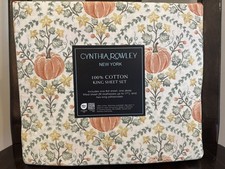 NEW Cynthia Rowley Fall Sheet Set, KING, Pumpkins Leaves Halloween
