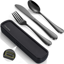 Travel Utensils with Case, 4-Piece Stainless Steel Portable Cutlery Set, Reinfor