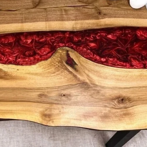 Mesa de jantar 36"x24" feita sob medida exclusiva epóxi vermelha tampo de resina centro mesa barra dec - Imagem 3 de 4