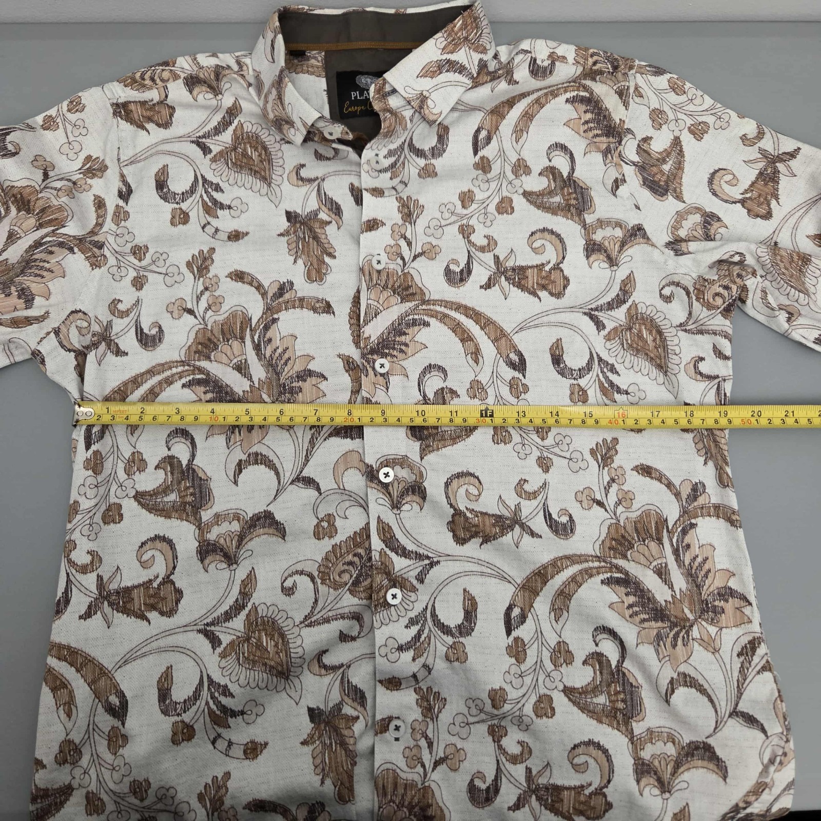 Platini Europe Collection Men's Long Sleeve Shirt Sz L Brown Flower Pattern