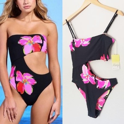 NEW Maaji Bite Shark Reversible One Piece Floral Multicolor Size L Cutout $167