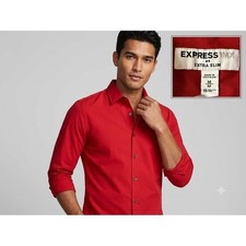 Express MX Mens Extra Slim Fit Red Button Down Shirt Medium 15-15.5 Long Sleeve