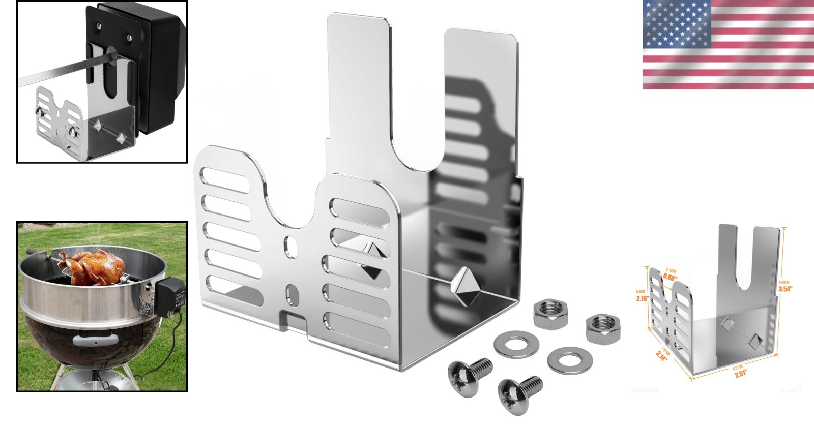 Universal Barbecue Grill Rotisserie Motor Bracket - Easy Screw-In Installation