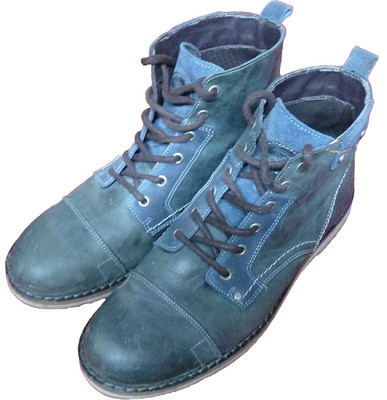AM Herren Schnürboots Lederboots Boots Stiefel Gr.44 Echt Leder graublau