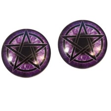 Pair Purple Pentacle Witch Glass Eyes Jewelry Dolls Taxidermy Flatback Cabochons