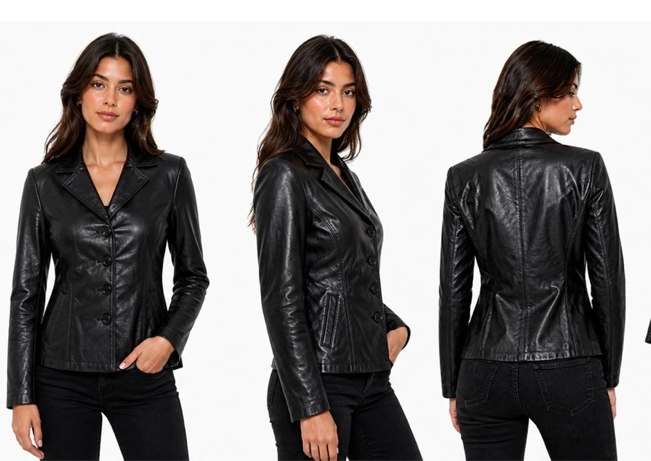 Genuine Black Color Leather Women Jacket Fitted Blazer Style, Tailored