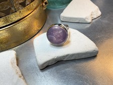 Genuine 925 Sterling Silver Round Amethyst Gemstone Adjustable Ring Size 8