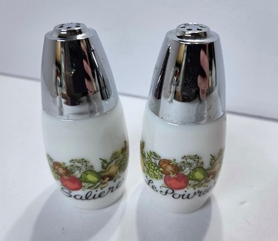 Vintage GEMCO Spice of Life Salt & Pepper Set Milk Glass Dispensers MCM 2