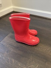 Girls Pink Purple Waterproof Rubber Mid-Calf Rain Boots Pull On Size 9-10