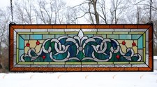 35.5" x 11.75" Handcrafted Tiffany Style Stained Glass Window Panel HF138