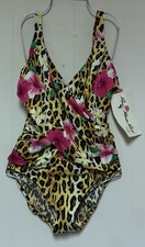 Vintage 80s Bathing Suit Rose Marie Reid Swimsuit Leopard Tropical PIN UP ILGWU
