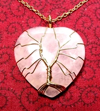 Gold Tone Rose Quartz Semi Precious Stone Tree Of Life 20" Necklace NWOT (#2948)