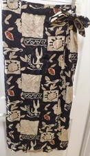 Vtg Revue Womens Faux Wrap Skirt Sz M Black Tribal Batik Boho 90s Folk Art Resor