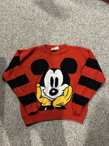 Vintage Mickey & Co. Red Knit Sweater Mickey Mouse Face Striped Size XL